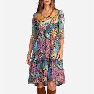 Johnny Was Colorful Floral Midi Dress